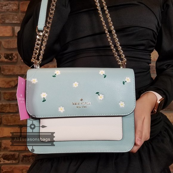 Kate Spade Remi Embroidered Flap Chain Crossbody Aphrodite Green Spring Daisy